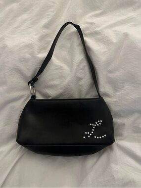 Black Mini Shoulder Bag with Rhinestone Accent